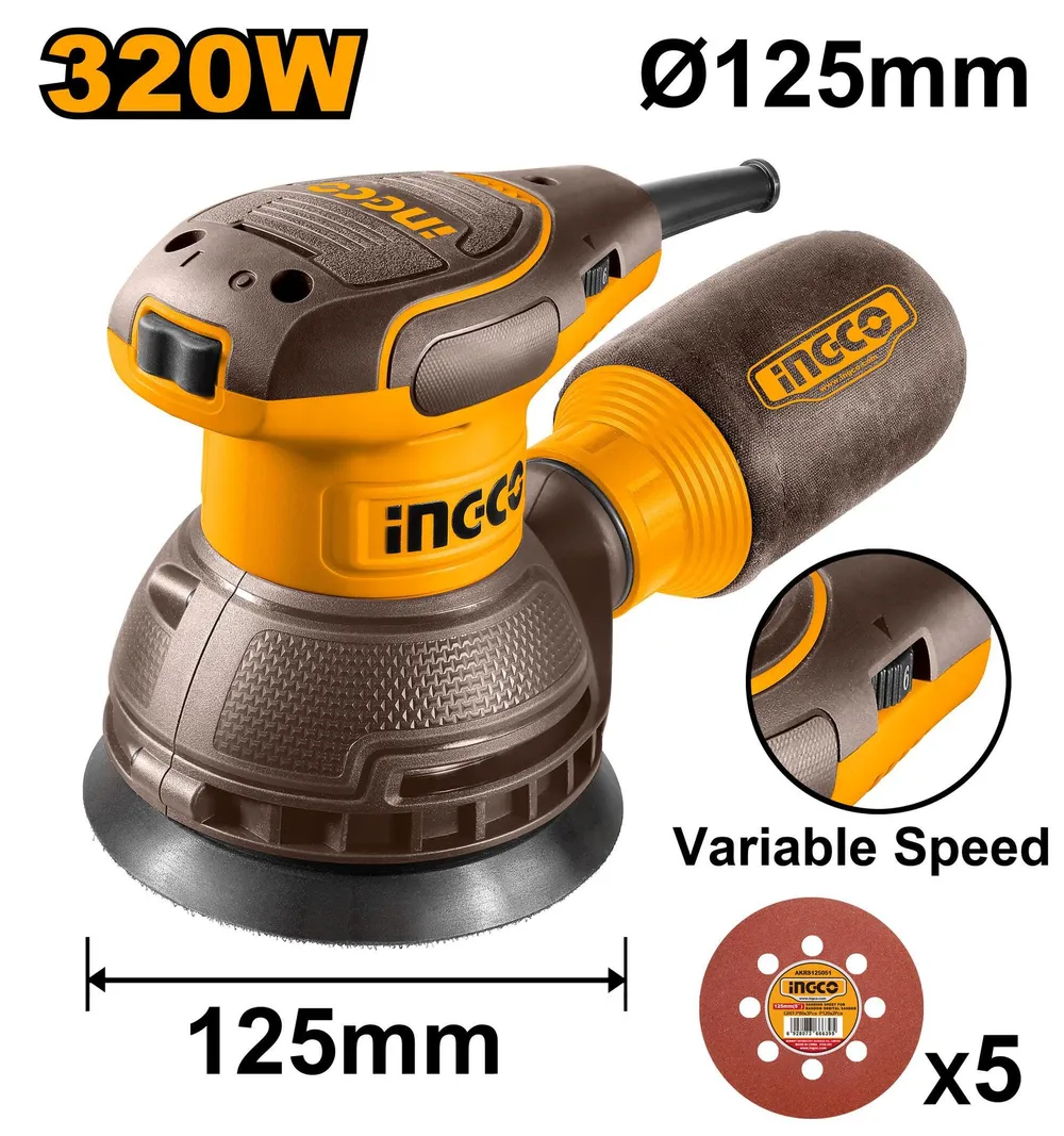 RS3216 Эксцентриковая шлифмашинка 320 Вт D125 мм INGCO