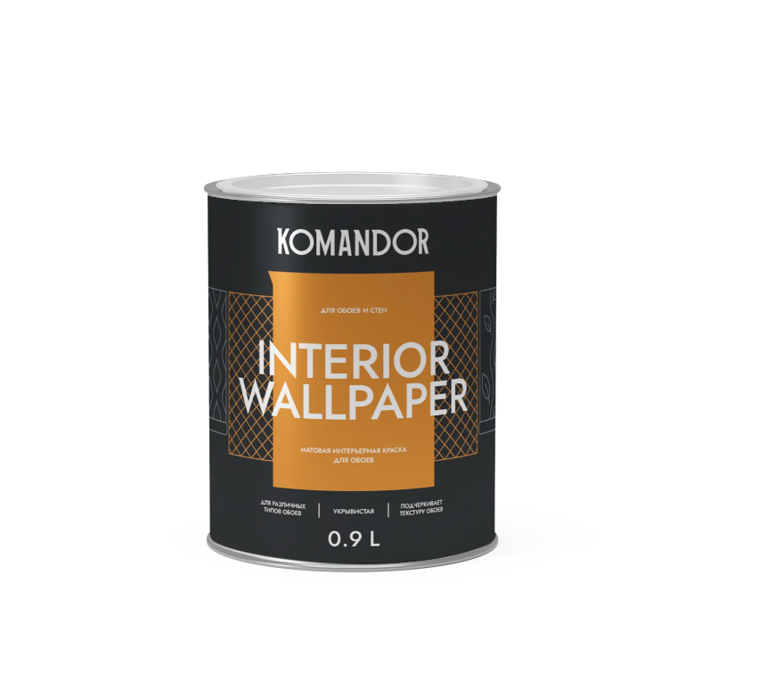 Komandor Краска в/д для обоев и стен INTERIOR WALLPAPER (мат) База А 0,9 л