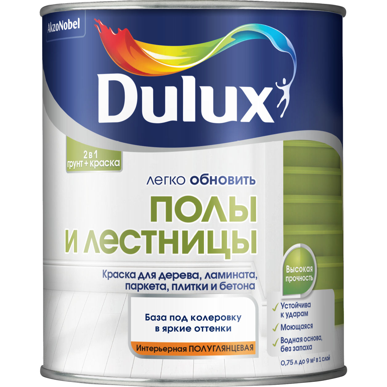DULUX Краска 2 в 1 Полы и Лестницы п/глянец BС 0,75л 