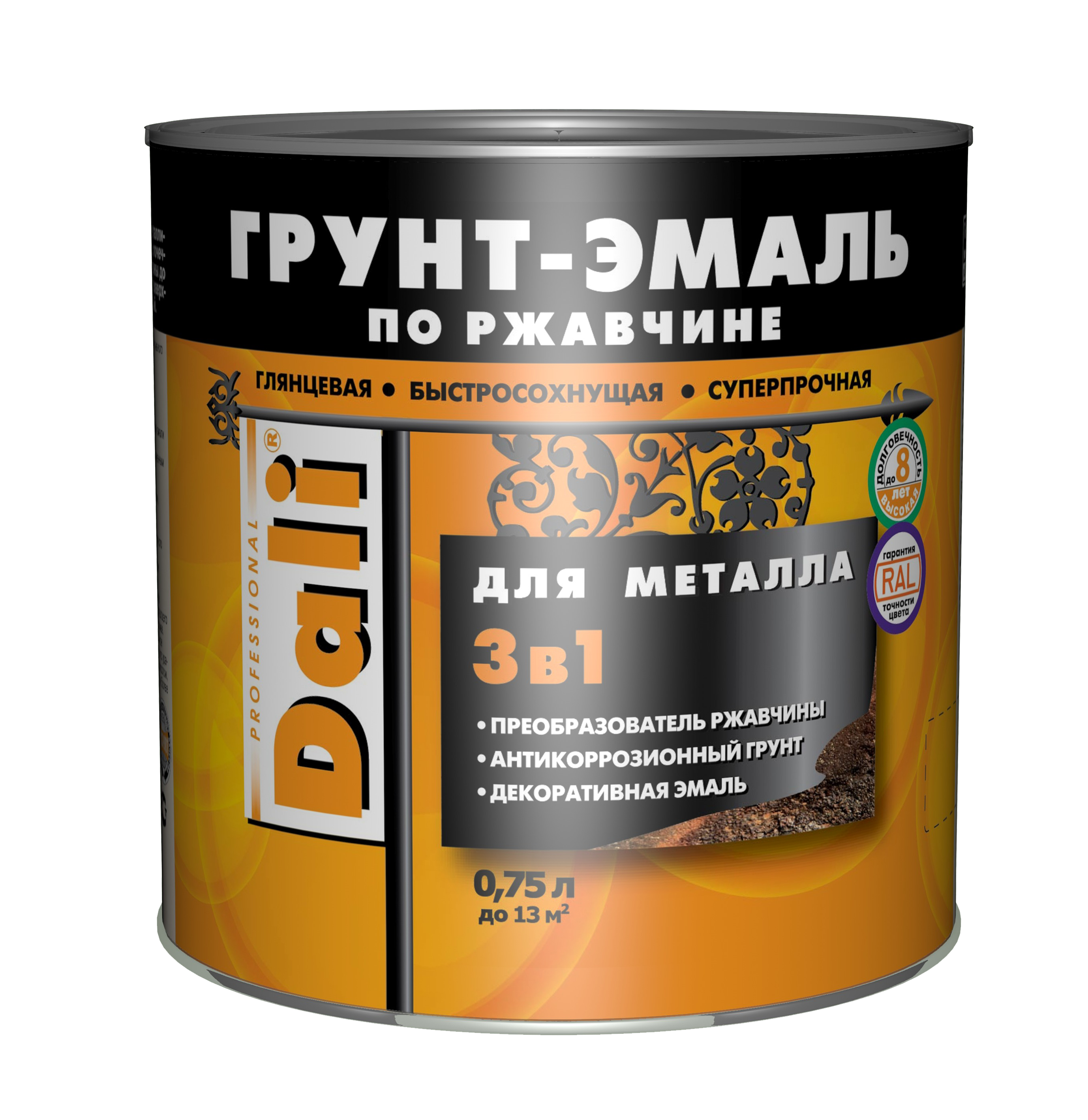 ГРУНТ-ЭМАЛЬ по ржавчине "DALI" RAL 8017 коричневая 0,75л. 
