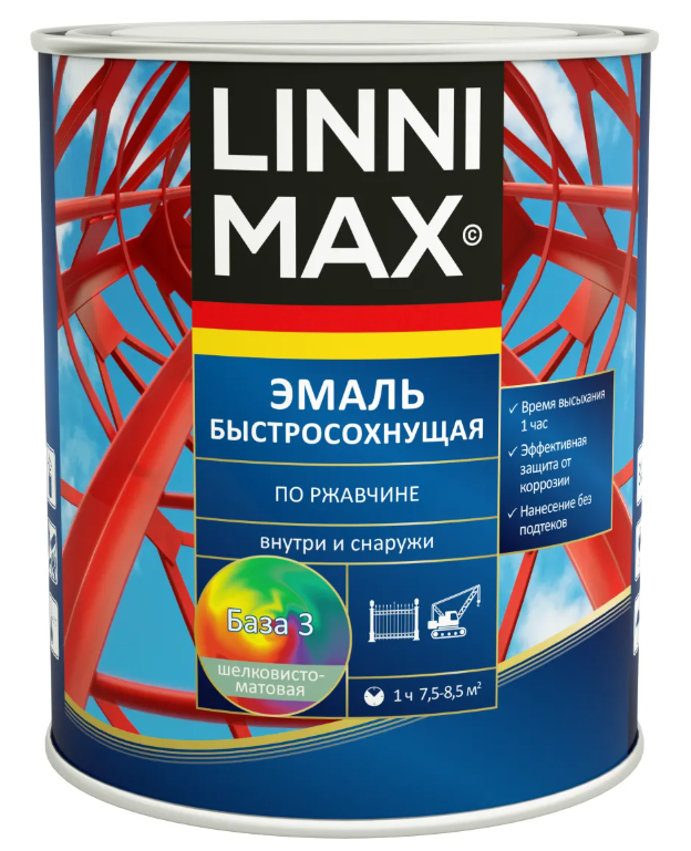 Linnimax Грунт-Эмаль алкидная (шелк/матовая) (Б/Сохнущая) 3 в 1 (База 3) 1,5 л