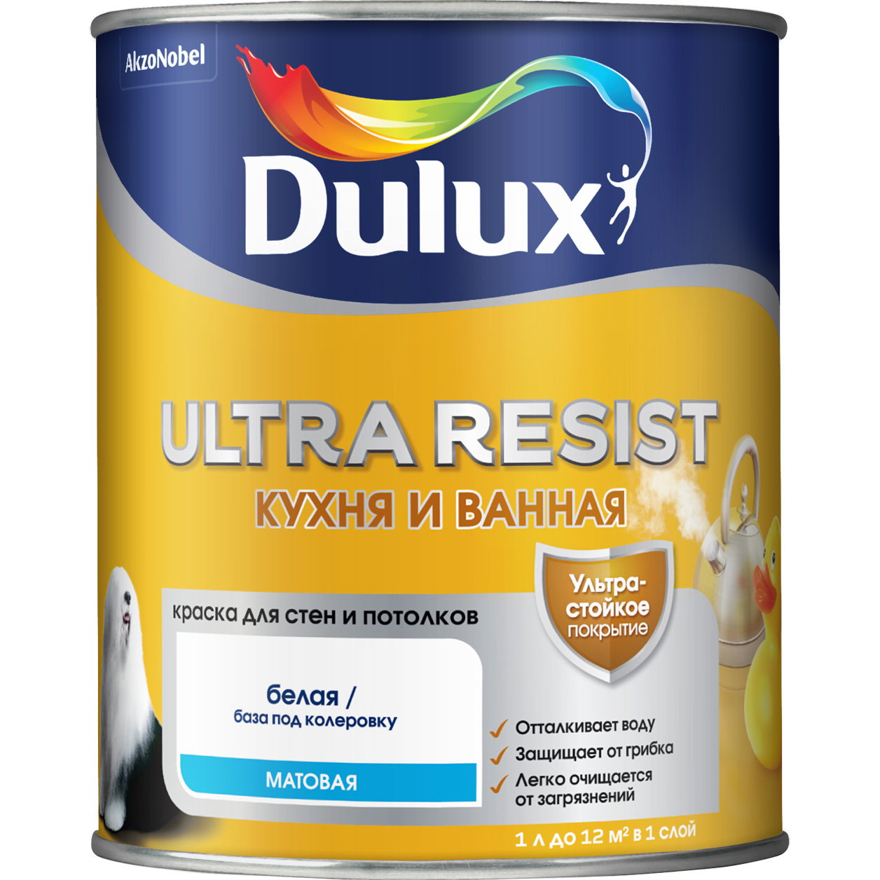 DULUX/Luxium Краска в/д ULTRA RESIST Для кухни и ванной BW (матовая) 1 л